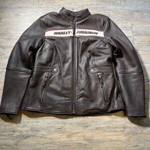 Harley Davidson Leather Jacket Women's XL Victory Lane Heavyweight Brown $600